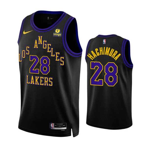 Men%27s Los Angeles Lakers #28 Rui Hachimura Black 2023-24 City Edition Stitched Basketball Jersey Dzhi->milwaukee bucks->NBA Jersey